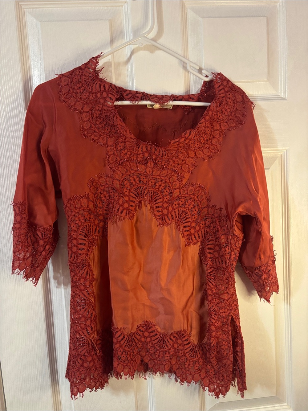 Anthropologie Moulinette Soeurs Rust Lace-Trim Tunic Top